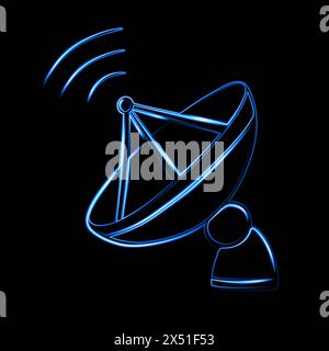 Vector isolated illustration of satellite dish with neon effect. Stock Vector