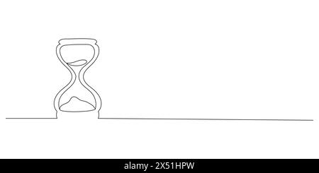 One continuous line drawing of an hourglass with sand flowing. Countdown concept in simple linear style. Doodle vector illustration Stock Vector