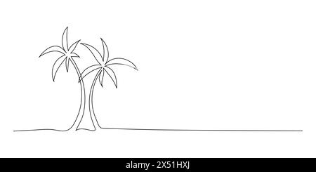 Palm tree continuous line drawing of natural coconut on white background. Minimalist concept of travel and leisure. Vector illustration Stock Vector