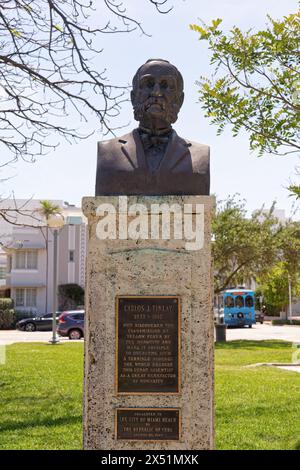 Miami, Florida - April 2, 2024: Cuban scientist Carlos J. Finlay discovered the transmission of Yellow Fever by the mosquito. This bust was presented Stock Photo