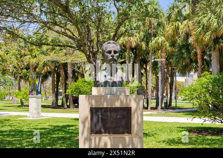 Miami, Florida - April 2, 2024: Bust of Jose Martí, a leader of the Cuban independence movement from Spain, sits in Collins Park near the Bass Museum Stock Photo
