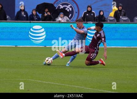 Mitja Ilenic (35) of NYCFC shoots on goal and misses during MLS regular season game against Colorado Rapids at Citi Fields in New York on May 5, 2024. Colorado won 2 - 0 Stock Photo