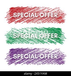 Special offer banner. Set of three sale banners on the colorful painted spots. Vector illustration Stock Vector