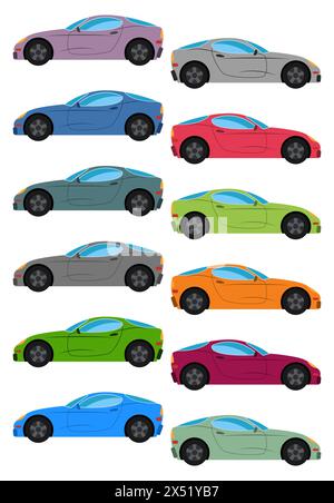 Set of multicolored car. Isolated vector illustration. Stock Vector