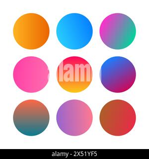 Round Gradients spheres. Set of nine trendy multicolored Gradients . Vector illustration Stock Vector