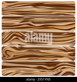 Five wooden boards. Vector abstract wood texture in flat design. Stock Vector