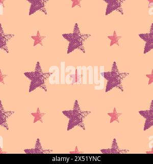 Seamless Pattern with hand drawn Stars on orange background. Abstract grunge texture. Vector illustration Stock Vector