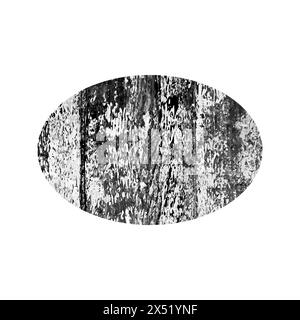 Scratched oval. Dark figure with distressed grunge wood texture isolated on white background. Vector illustration. Stock Vector