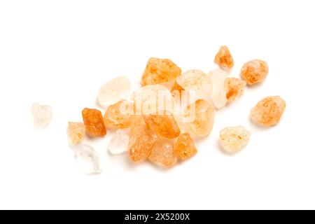 Himalayan pink salt on white background Stock Photo