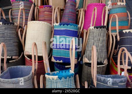 Colorful bags at a market in the Provence. Stock Photo