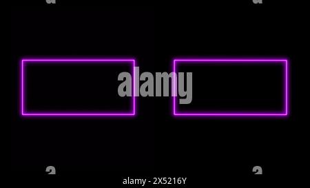 Double Square neo purple Background, neo border sign, Light glowing neon shape Stock Photo