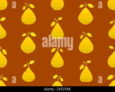 Seamless pattern with yellow pears on a brown background. Striped golden pears with two leaves. Fruit background with pears for wallpaper, wrapping pa Stock Vector
