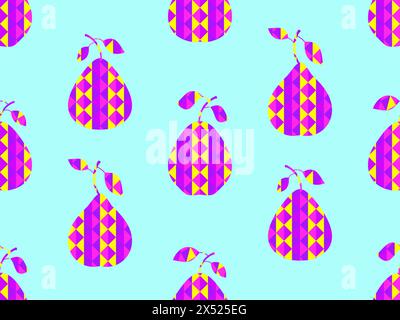 Seamless pattern with pears. Silhouette of pears with a geometric pattern on a blue background. Design for banners, posters and wrapping paper. Vector Stock Vector