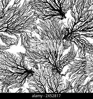 Graphic monochrome corals . Seamless background. hand drawing. Not AI, Vector illustration Stock Vector