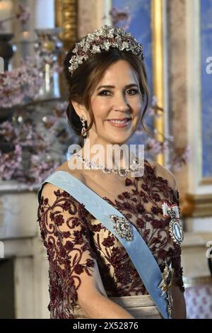 Stockholm, Sweden. 06th May, 2024. Queen Mary of Denmark at the banquet at Stockholm Palace that the royal couple holds for Denmark's royal couple. Denmark's royal couple is on a two-day state visit to Sweden.Photo: Pontus Lundahl/TT/Code 10050 Credit: TT News Agency/Alamy Live News Stock Photo