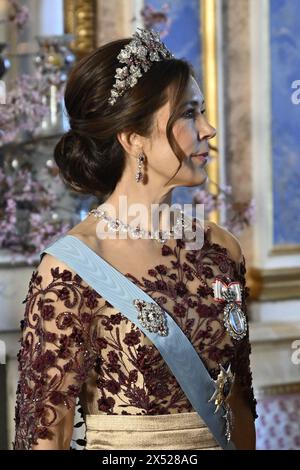 Stockholm, Sweden. 06th May, 2024. Queen Mary of Denmark at the banquet at Stockholm Palace that the royal couple holds for Denmark's royal couple. Denmark's royal couple is on a two-day state visit to Sweden.Photo: Pontus Lundahl/TT/Code 10050 Credit: TT News Agency/Alamy Live News Stock Photo