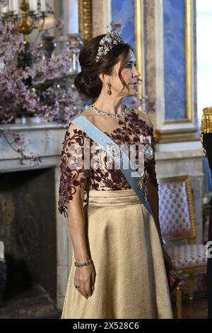 Stockholm, Sweden. 06th May, 2024. Queen Mary of Denmark at the banquet at Stockholm Palace that the royal couple holds for Denmark's royal couple. Denmark's royal couple is on a two-day state visit to Sweden.Photo: Pontus Lundahl/TT/Code 10050 Credit: TT News Agency/Alamy Live News Stock Photo