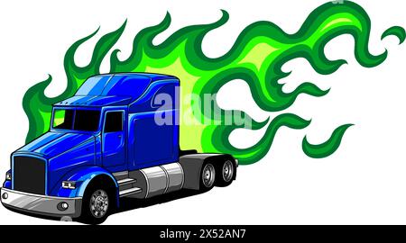 Semi truck silhouette vector images isolated on white background. digital hand draw Stock Vector