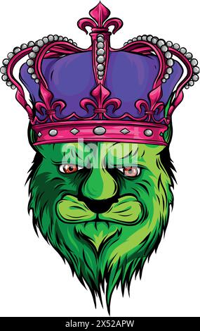 King Lion Head with Crown and Logo Icon. Vector Illustration. digital hand draw design Stock Vector