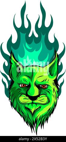 roaring mountain lion head with fire flames vector illustration on white background Stock Vector