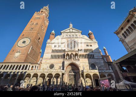 Cremona, Italy, November 15, 2023. Exterior of Cremona Cathedral, famous for its bell tower Torrazzo which is the landmark of the city. Stock Photo