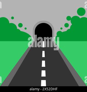 Tunnel at end of road. path ends in tunnel Stock Vector