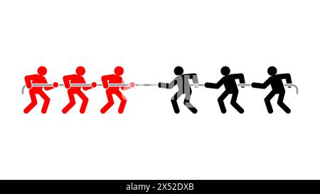 Tug of war sign. People are pulling rope. Concept of confrontation between two companies. Competition sign Stock Vector
