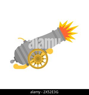 Ancient cannon isolated. Cannon with gun carriagel. Carriage gun Stock Vector