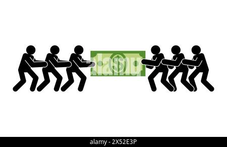 Businessmen pull money. People share profit . Concept of making financial profit Stock Vector