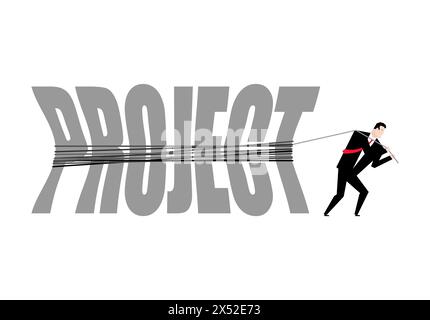 Businessman pulling Project. Man pulls Project Stock Vector