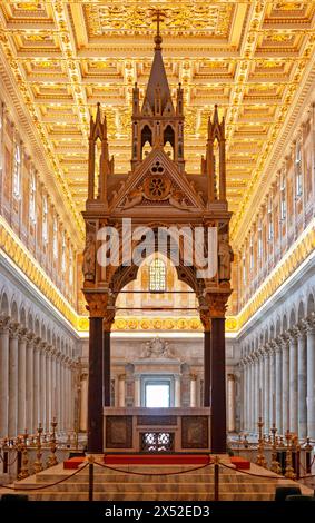 Rome, Italy - August 30, 2023: Interior main altar and tabernacle of the Basilica of Saint Paul outside the Walls in Rome Italy. Stock Photo