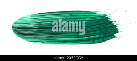 Vibrant green acrylic paint smear with brushstroke texture on a pure white backdrop Stock Photo