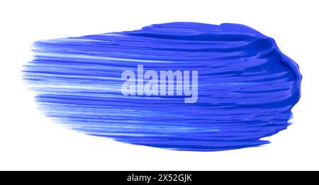 Textured swipe of bright blue acrylic paint on a white background Stock Photo