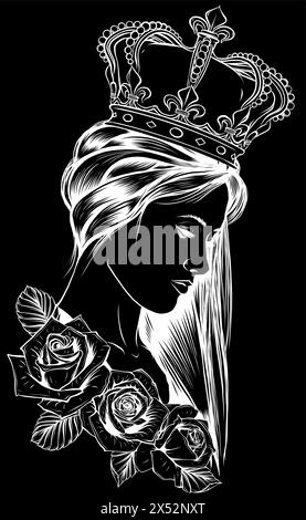 vector illustration of queen with roses Stock Vector