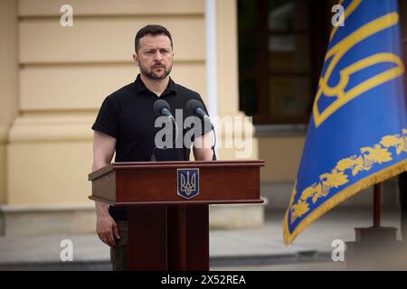 Kyiv, Ukraine. 06th May, 2024. Ukrainian President Volodymyr Zelenskyy stands for a moment of silence during Infantry Day celebrations on Constitution Square, May 6, 2024, in Kyiv, Ukraine. Credit: Ukraine Presidency/Ukrainian Presidential Press Office/Alamy Live News Stock Photo