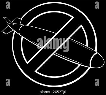 Stop bombing sign. Atomic bomb icon in prohibition circle. Stock Vector