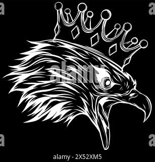 white silhouette of Mascot with crowned American eagle on black background. vector illustration Stock Vector