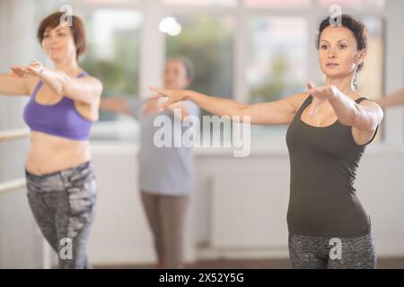 Group of female beginners rehearsing ballet dance Stock Photo
