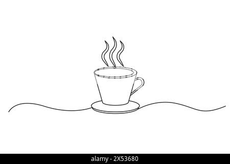 Steaming coffee cup. Continuous line drawing. Minimalist art. Stock Vector