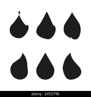 Vector collection of water drops. Various shapes of black droplets. Fluid or liquid icon set. Stock Vector
