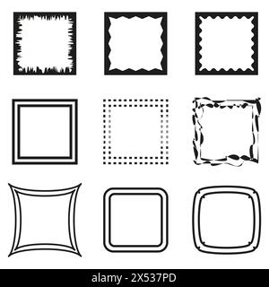 Assorted vector frames collection. Simple square border set. Geometric shapes Vector variety. Creative decorations. Stock Vector