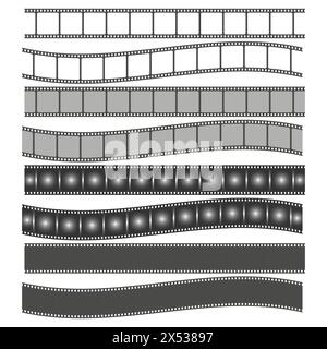 Filmstrip vector sequence. Cinematography film frames. Gradient light effect. Classic movie reels. Stock Vector
