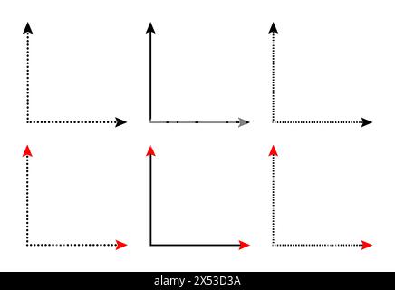 Double ended right angle 90 degrees corner arrows resources for teacher and student. Stock Vector
