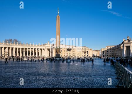 View of Saint Peter's Square in Vatican City, the papal enclave in Rome, from St. Peter's Basilica. Stock Photo