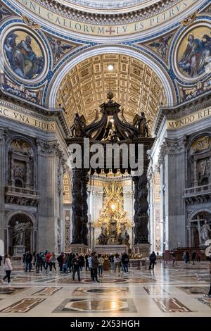 Detail of St. Peter's Baldachin, a large Baroque sculpted bronze canopy over the high altar of St. Peter's Basilica in Vatican City Stock Photo