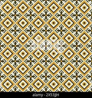 Vintage seamless pattern vintage ceramic tile design, flower background Stock Vector