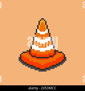 Traffic cone pixel art. Vector illustration design, perfect for game assets themed designs Stock Vector