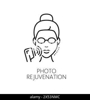 Photo rejuvenation icon. Face care, cosmetology sign of non-invasive cosmetic procedure using light therapy to improve skin tone, reduce wrinkles, and treat sun damage, promoting radiant complexion Stock Vector