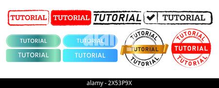 tutorial rectangle circle rectangle stamp and button for instructor education study training Stock Vector
