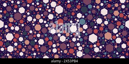 Hexagon terrazzo marble mosaic tile, terazzo honeycomb or terazo stone floor, vector background AAAA. Maroon pink and blue ceramic tile pattern of hexagon shape stone pieces and color marble fragments Stock Vector